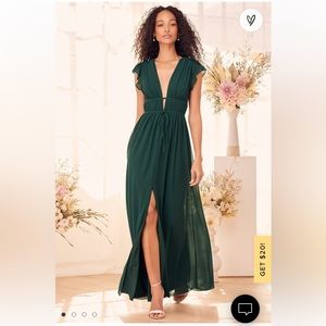NWT Lulus Emerald Green Ruffled Maxi Dress - L
